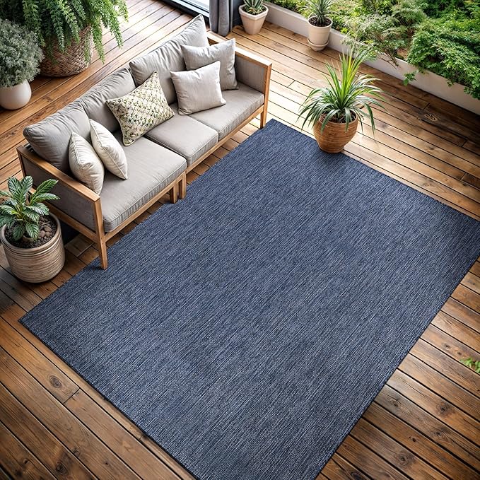 CAMILSON Outdoor Rug 10x14 Modern Area Rugs for Large Indoor and Outdoor Patios and Porches - Waterproof, Washable, Non-Shedding, Easy-to-Clean Outside Carpet (10 x 14, Solid - Navy Blue)