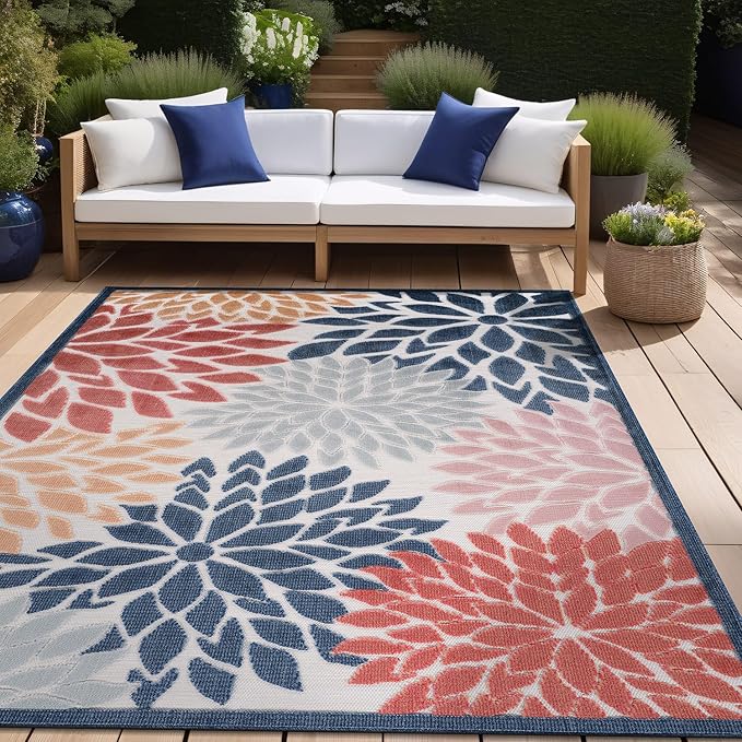 Beverly Rug Outdoor Rug 10x14 Large Modern Floral Tropical Area Rugs for Indoor and Outdoor Patio Easy to Clean Non Shedding Living Room Porch Garden Washable Outside Carpet (10 x 14 Multicolor)