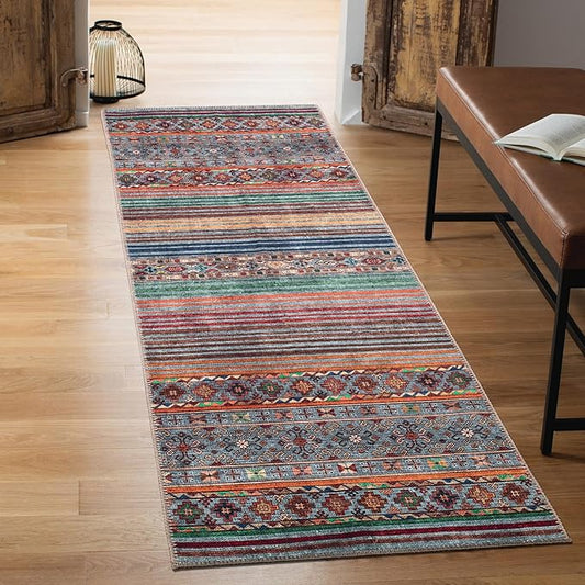 Keen Home Design 2x12 Rug - Machine Washable Runner Rug with Non-Slip Backing, Ideal for Hallway, Entryway, Kitchen, Laundry Room - Vintage, Easy Clean, Durable, Low Pile - (2'6" x 12')