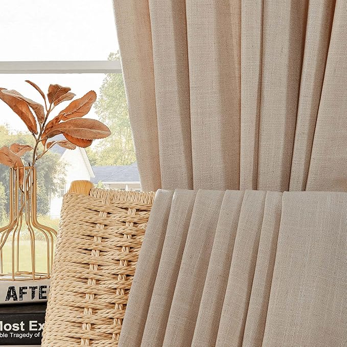 Joydeco Linen Curtains for Living Room,Light Filtering Rod Pocket Back Tab Semi Sheer Drapes Window Long Curtains 72 inches Long Sheer Bliss