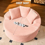 ovios 58" Oversized Round Chair Lounge Chaise Indoor, No Assembly Required, Cloud Large Circle Chair with Plush Fuax Fur, Fluffy Modern Sleeper Sofa Bed for Reading Yoga, Pink (Plush Corduroy Fabric)