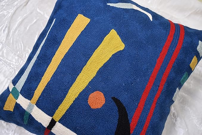 Kandinsky Abstract Pillow Cover - Blue | Modern Throw Pillows | Contemporary Chair Pillow | Modern Farmhouse Pillows | Modern Couch Pillow | Needlepoint Accent Cushion | Size 18x18
