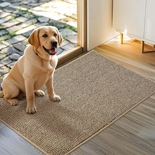 JSEI Dirt Trapper Door Mat 24"x36" Non-Slip Washable Entrance Mat, Dog Doormats, Absorbent & Fade-Resistant Floor Mats, Low Profile Welcome Mats for Entryway, Front Door, and Inside Entrance, Beige