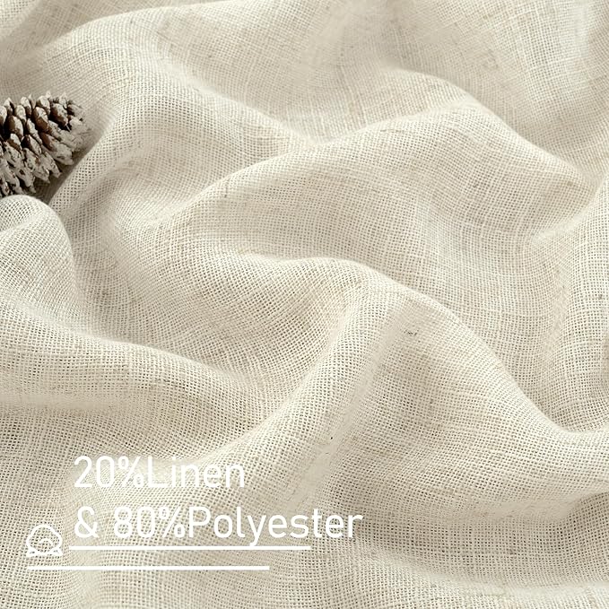 LAMIT Natural Ivory Linen Semi Sheer Curtains 84 inch Length, Cream Light Filtering Soft Thick Neutral Living Room Drapes with Bronze Grommet for Bedroom/Farmhouse, 2 Panels, 52 x 84 Inch