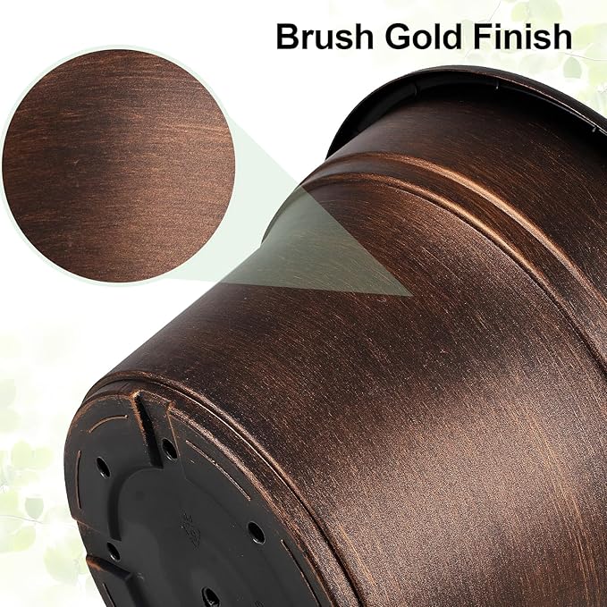 Plant Planters Pots Set of 4 Pack 8 Inch, Plastic Flower Pot for Indoor Plants with Drainage Holes & Trays, Resin Decorative Container Sets with Saucer for House Outdoor Garden Planters Copper