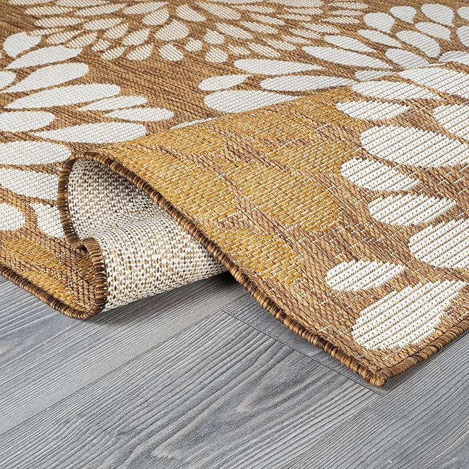 Beverly Rug Outdoor Rug 9x12 Modern Exotic Tropical Leaf Area Rugs for Indoor and Outdoor Patio Deck Porch Garden Water Resistant Washable Outside Carpet (9 x 12 Wooden)