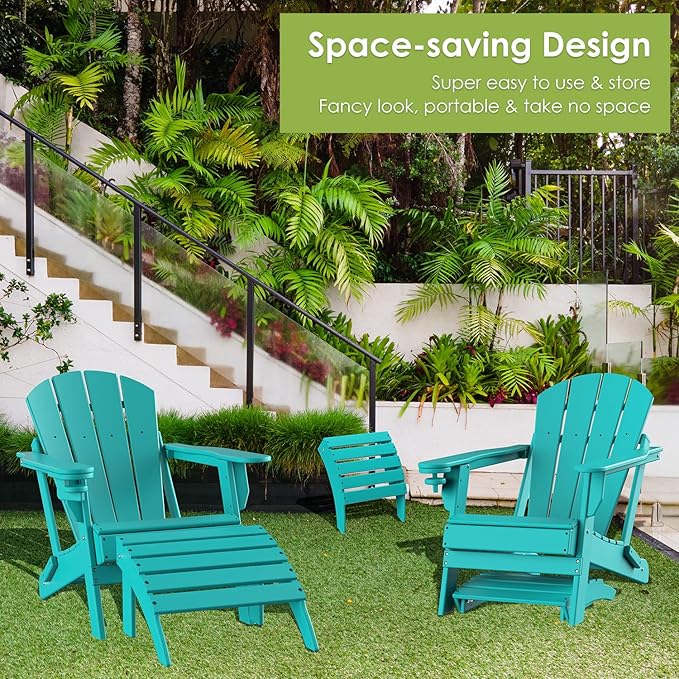 GREENVINES Adirondack-Ottoman | HDPE Plastic | Outdoor Footrest | All Weather | Foot Rest | Foot Stool | Aqua | for Adirondack Chair | for Patio Backyard Pool