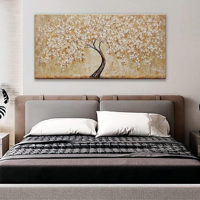 TAIJXAGSG Botanical Wall Art Gold Tree Flower Abstract Wall Decor Modern Canvas Art Wall Decor Print Abstract Paintings Pictures For Bedroom Bathroom Office Home Artwork Can Be Hung Directly 20"X 40"