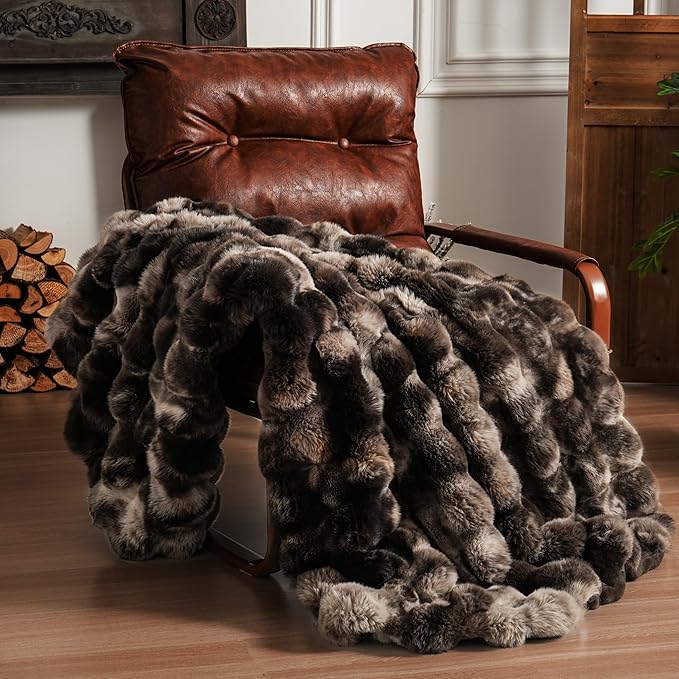 BENVWE Fluffy Faux Fur Throw Blanket for Couch, Soft Plush Thick Cozy Fuzzy Luxury Minky Bubble Blanket for Home Living Room Decor Gift for Women, Tie-dye Coffee, 50" x 60", 1100GSM