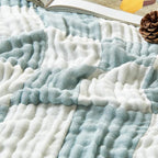 EMME Checkered Throw Blanket Cotton for Couch Soft Muslin Bamboo Blankets 50"x60" Lightweight Breathable Soft Blanket All Season Gauze, Teal