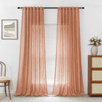 MYSKY HOME Floor Length Burnt Orange Curtains 95 Inch Long Panels, Boho Curtains Farmhouse for Living Room Sliding Glass Door, Rod Pocket Linen Look Texture Light Filtering, 50" x 95", Orange, Pack-2