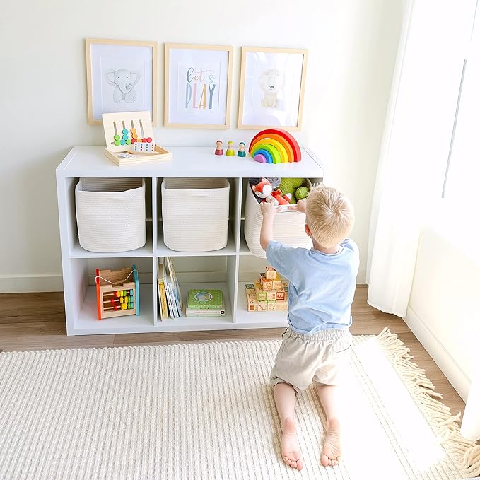 NaturalCozy Storage Cubes 11 Inch Cotton Rope Woven Baskets for Organizing, 3-Pack | Cube Storage Bin | Square Storage Baskets for Shelves Organizer, Classroom, Kids Toy Bins, Closet, Baby Nursery