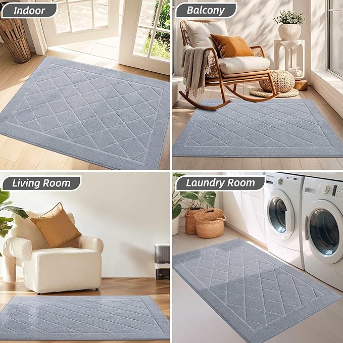 BEQHAUSE Dirt Trapper Door Mat 24" x 36", Doormat Non-Slip Entryway Rugs Washable, Dog Door Mat Stain Resistant and Absorbent Welcome Floor Mat for Front Back Door, Muddy Wet Shoes & Paws, Grey