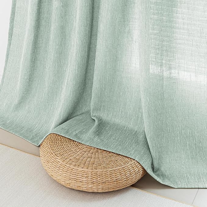 MYSKY HOME Living Room Curtains 84 Inches Long Semi Sheer Light Filtering Privacy Drapes for Bedroom Rod Pocket Textured Boho Home Decor, Backdrop Curtain for Parties, 50" x 84", Aqua, 2 Panels