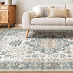 Washable Area Rugs for Living Room - 5x7 Neutral Vintage Distressed Floral Farmhouse Boho Large Soft Floor Rug Indoor Non Slip Carpet for Living Room Bedroom Dining Room Office - Green/Grey