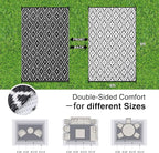 OLANLY Outdoor Rug 6x9 ft Waterproof, Outdoor Plastic Straw Rug with Geometric Pattern Clearance, Reversible RV Mat for Patio, Camping, Balcony, Deck, Backyard, Black & White