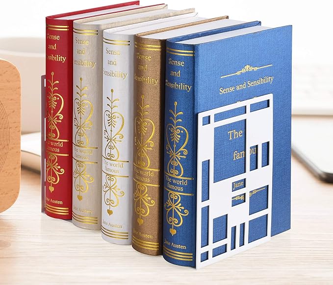 Book Ends, Bookends, Book Ends for Shelves, Bookends for Heavy Books, Book Divider Decorative Holder, Metal Heavy Duty Bookend White 1 Pair, Abstract Art Desgin Book Stopper Supports for Office, Home