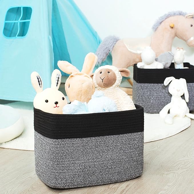MINTWOOD Design 3-Pack Storage Baskets for Shelves, Playroom and Classroom Storage Basket, Book Basket, Decorative Storage Cube Bins, Woven Closet Organizers, Pantry and Shoe Organizer, Black Grey Mix