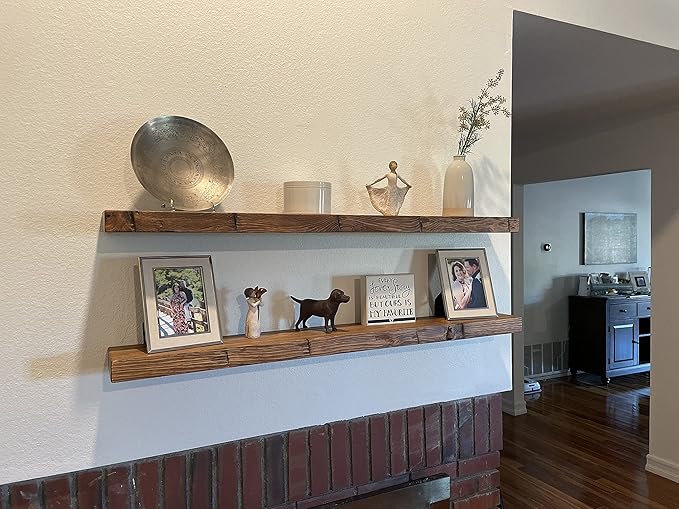 joelsantiques - 60 Inch Wooden Floating Shelves for Wall - 60x9x2 in - Made of Natural Wood - Long Heavy Duty Rustic Wall Shelves for Bedroom - Perfect for Living Room, Kitchen - Medium Brown