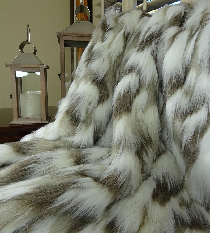 Ivory Faux Fur Throw Blanket & Bedspread - Tibet Fox Fur - Ivory Beige Luxury Faux Fur - Throw Blanket - Luxury Soft Faux Fur, Handmade in US, 16445