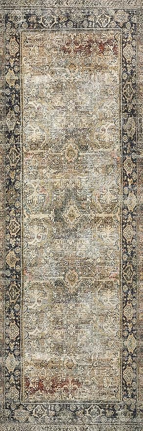 Loloi Layla Collection LAY-03 Olive/Charcoal 3'-6" x 5'-6" .13" Thick Accent Rug, Soft, Durable, Vintage Inspired, Distressed, Low Pile, Non-Shedding, Easy Clean, Printed, Living Room Rug