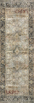 Loloi Layla Collection LAY-03 Olive/Charcoal 7'-6" x 9'-6" .13" Thick Area Rug, Soft, Durable, Vintage Inspired, Distressed, Low Pile, Non-Shedding, Easy Clean, Printed, Living Room Rug