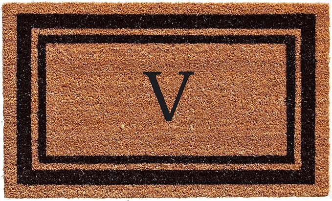 Calloway Mills 152963672V Black Border 36" x 72" Monogram Doormat Letter (V)