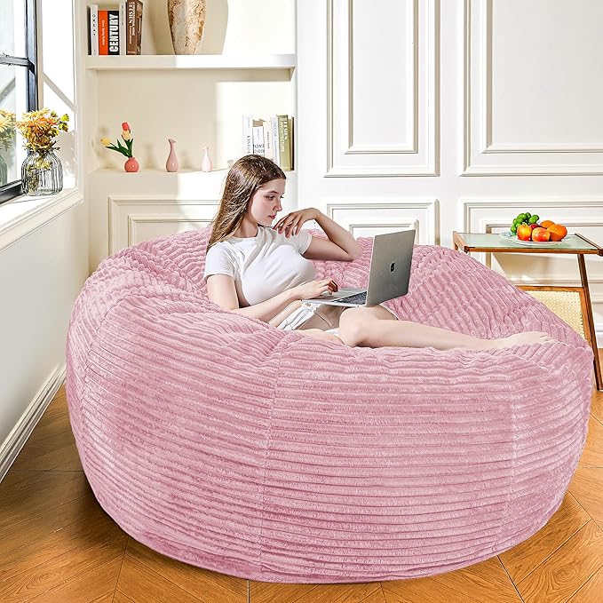 Large Bean Bag Chair, 6FT Giant Beanbag Chairs with Memory Foam Filled, Bean Bag Chairs for Adults, Ultra Soft Lazy Sofa for Living Room Bedroom (Pink)