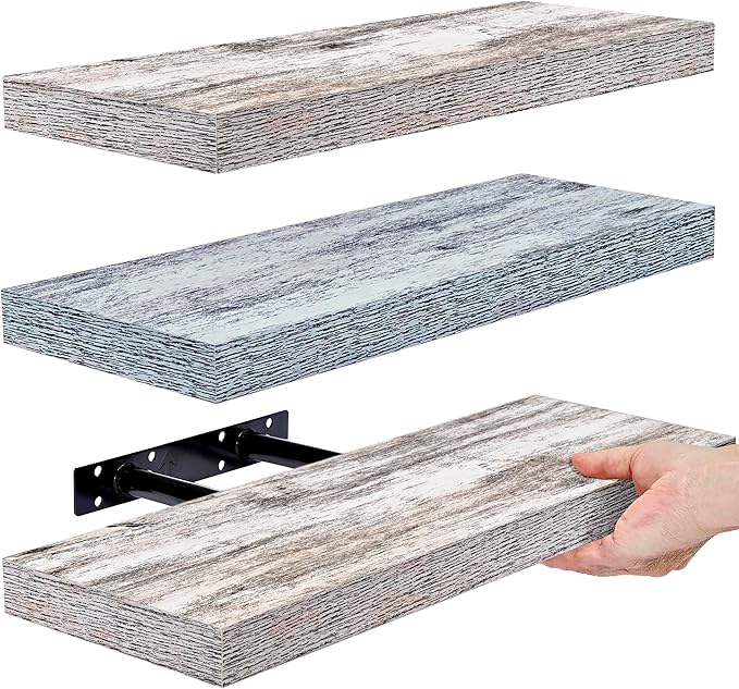 Sorbus Floating Shelves - 3 Pack 16 Inch Rustic & Blue Wall Shelves for Bedroom, Kitchen, Living Room, Bathroom Shelves, Home Decor, Office - Floating Shelf for Trophy, Books, Frames