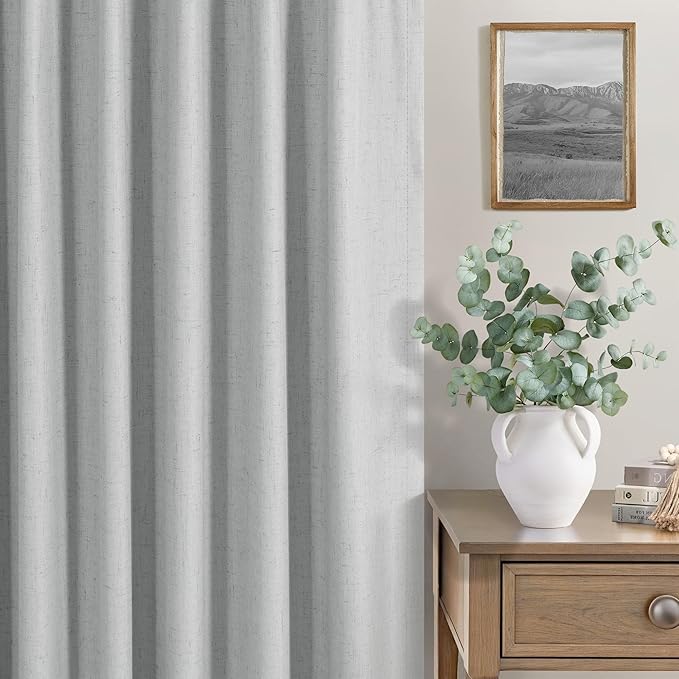 Light Gray Blackout Linen Curtains 108 Inches Long 2 Panel for Sliding Glass Door Puddle Length Floor to Ceiling Drape Lightweight Thermal Black Out Curtain for Bedroom Living Room Heather Grey Silver