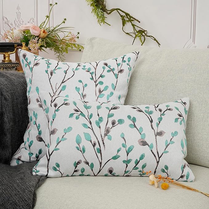 YOUR SMILE Classical Embroidery Jacquard Green Square Decorative Throw Pillow Case Cushion Cover,12x20 inch