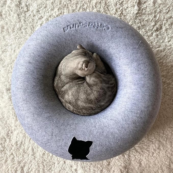 Cattasaurus Peekaboo Cat Cave, Extra Spacious for Multiple & Large Cats 12+ lbs, Scratch Detachable Beds for Indoor Cats, Washable Tunnel Bed, Comfy Cat Donut Tunnel (Light Gray+Light Gray, Jumbo)