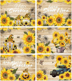 Sunflower Placemats Set of 6 Sunshine Plastic Table Mats Vintage Sunflower Theme Place Mats Summer Holiday Washable Table Placemats for Indoor Outdoor Party Kitchen Dining