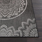 CAMILSON Outdoor Rug 8x10 Modern Area Rugs for Indoor and Outdoor Patios and Porches - Waterproof, Non-Shedding, Easy-to-Clean Outside Carpet (8 x 10, Medallion - Dark Grey/Light Grey)