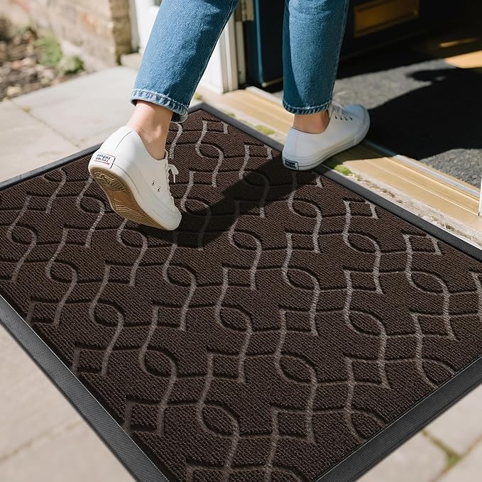 Yimobra Front Door Mat Outdoor Indoor 29.5x17, All-Season, All-Weather, Heavy Duty Welcome Door Mats Outside Entrance, Non Slip Porch Patio Entrance Mat, Coffee