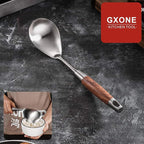 Large Serving Spoons,304 Stainless Steel Cooking Spoon with Heat Resistant Wooden Handle,Silver/12.4Inch