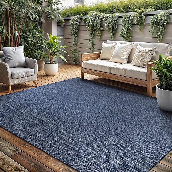 Washable Indoor Outdoor Rug 5x7 Weather Resistant Area Rugs Modern Solid for Porch Deck Balcony Backyard Patio Outside Carpet (5 X 7 Azure Blue)