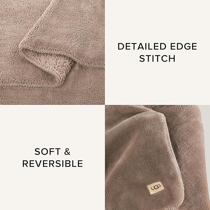 UGG Whitecap Plush Throw Blanket Fleece Lightweight Soft Throw for Couch or Bed Luxury Home Decor for Living Room Washable Hypoallergenic Blankets for Dorm Decor, 50-inch x 70-inch, Light Fawn Brown