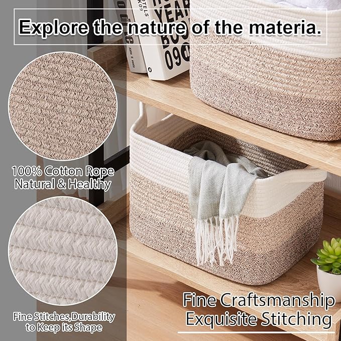 OIAHOMY Storage Basket, Woven Baskets for Storage, Cotton Rope Basket for toys,Towel Baskets for Bathroom - Pack of 3, Gradient Yellow
