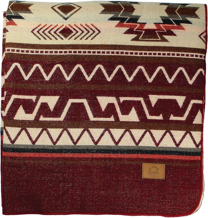Inca Aztec Throw, Queen, King Blanket | Southwest Indian Navajo Boho Style | Native Cover for Camping, Bedding, Couch, Vanlife | Faux Alpaca, Lightweight, Hypoallergenic (Vinincunca Maroon, King)