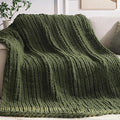 Chunky Knit Throw Blanket, 30''*40'' Knitted Throw Chenille Yarn for Bed Couch, Handmade Green Crochet Big Thick Blanket, Machine Washable Cute Comfy Blanket for Home Decor