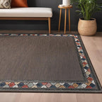 Beverly Rug Outdoor Rug 5x7 Modern Bordered Area Rugs for Indoor and Outdoor Patio Easy to Clean Non Shedding Living Room Porch Garden Washable Outside Carpet (5 x 7 Brown)