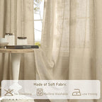 LAMIT 102 Inch Length Light Filtering Sheer Linen Curtains, Linen Textured Semi Sheer Bronze Grommet Natural Boho Drapes for Living Room/Farmhouse, 2 Panels, Brown, 52 x 102 Inch