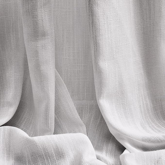 MYSKY HOME 90 Inch Farmhouse Curtains for Living Room, Sliding Door Patio Drapes for Doorways Soft Semi Sheer Light Filtering Window Decor, 50" Width x 90" Length, Light Grey, 2 PCs