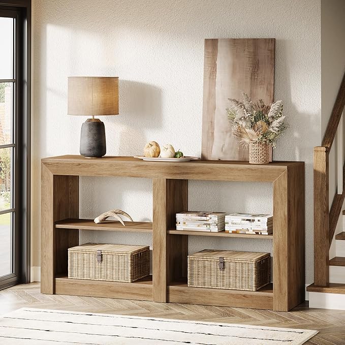 Tribesigns Farmhouse Console Table, Hallway Table for Entryway, Wood Console Behind Couch for Living Room, Hallway, Foyer, Oak
