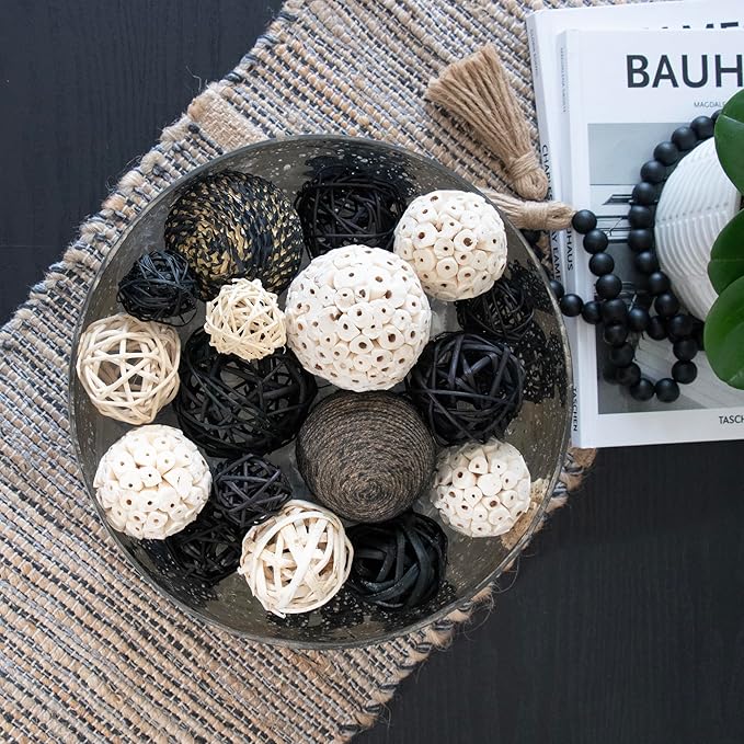 ANDALUCA Decorative Balls Bag Bowl Filler Home Decor (Black & White)