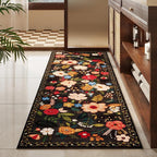 Runner Rug for Hallways Kitchen Rug Non Slip 2'x 6' Washable Runner Rugs with Rubber Backing Soft Floral Carpet Runner for Hallways, Kitchen, Laundry, Bedroom, Bathroom(Black)