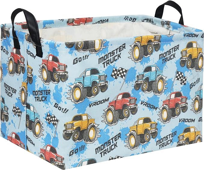HIYAGON Rectangular Monster Truck Basket for Kids Baby Basket for Boys and Girls Cute Toy Storage Organizer Bin Box Truck Room Decor(Monster Truck)