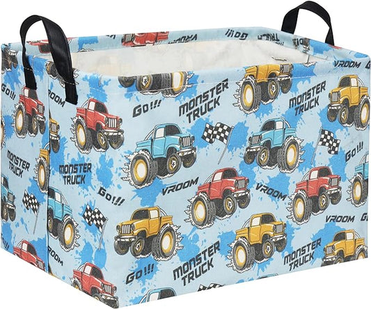 HIYAGON Rectangular Monster Truck Basket for Kids Baby Basket for Boys and Girls Cute Toy Storage Organizer Bin Box Truck Room Decor(Monster Truck)