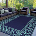 GENIMO Outdoor Rug Waterproof 5'x8' for Patio, Foldable Reversible Plastic Straw Carpet for Travel Trailers, Outside Area Mat for Rv, Deck, Picnic, Porch, Balcony, Beach, Navy Blue & Jade Green